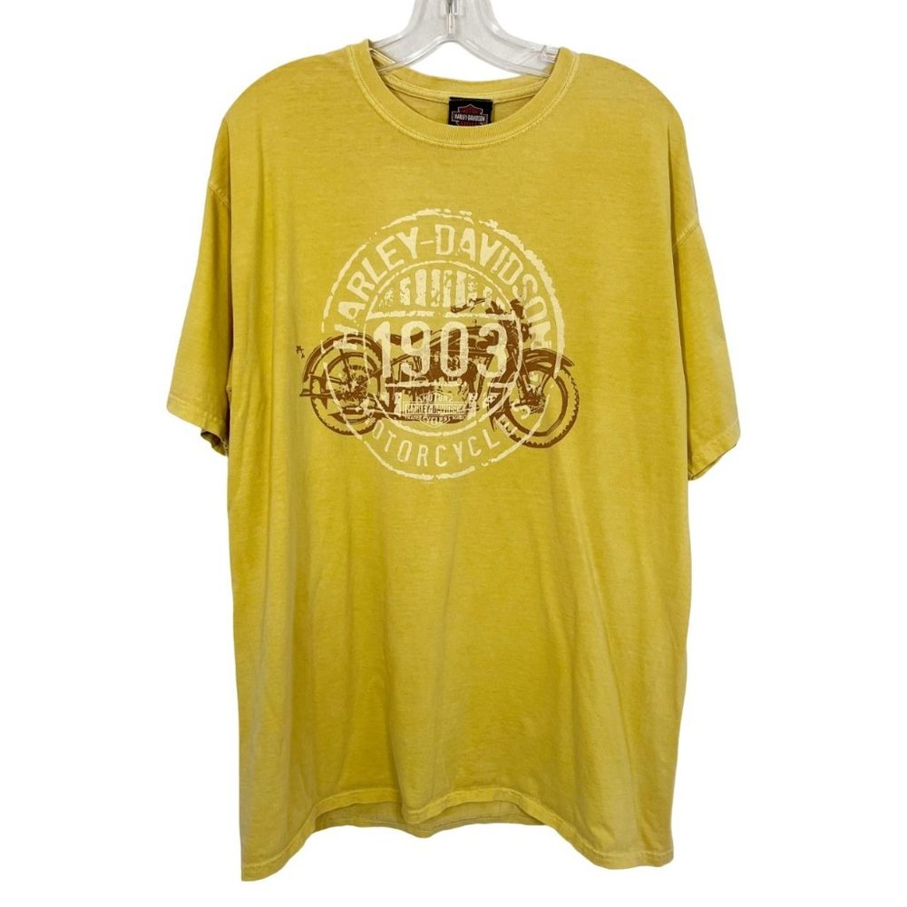Harley-Davidson Comfort Colors Yellow Crewneck T-Shirt Augusta Maine LARGE